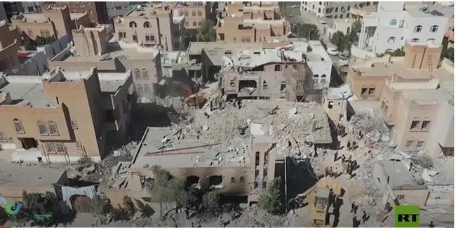 مشاهد جوية لحجم الدمار في صنعاء جراء غارات التحالف العربي (فيديو)
